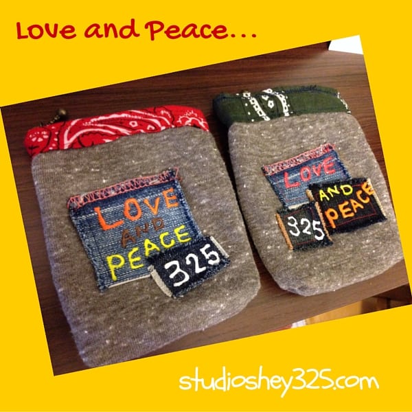 Love and Peace pouch | Denim product by Mitsuko at studioshey325.com