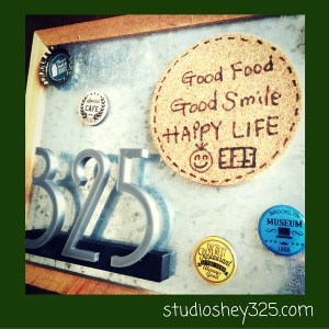 cork coaster on decorated alumi frame | creation by Mitsuko at studioshey325.com